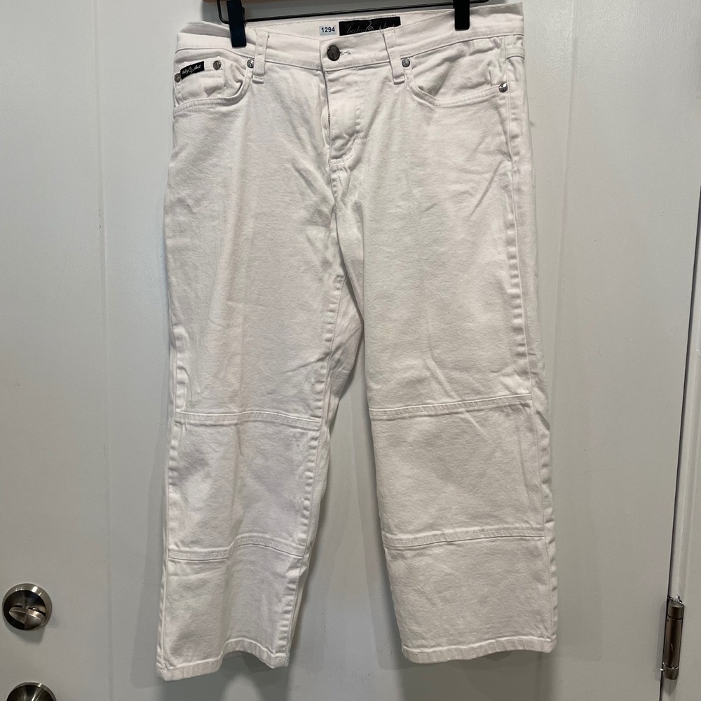 Baby Phat Womens White Denim Capri Pants Y2K Wide Leg Embroidered Logo Size 11